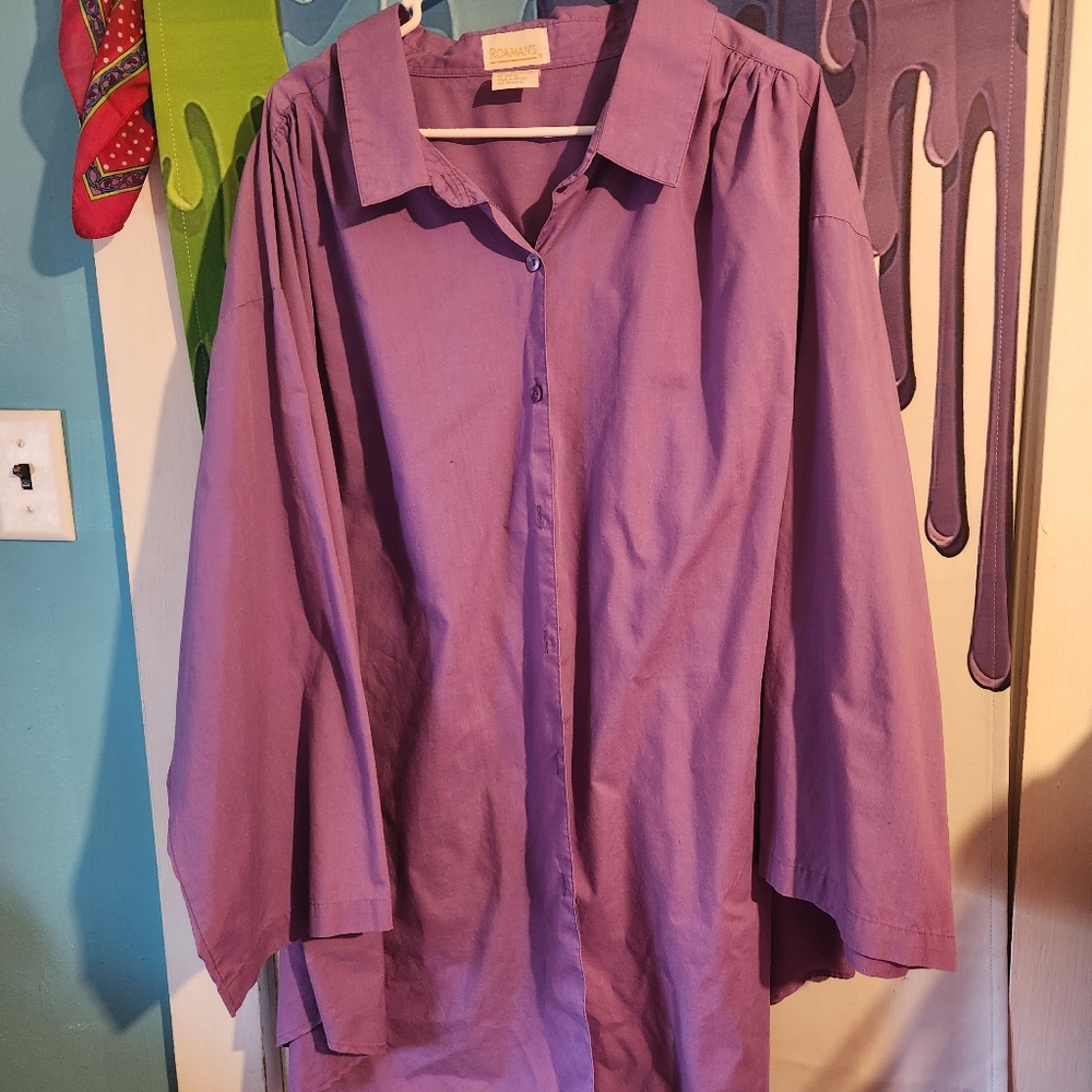 4X, Roamans Long Purple Button-Up Shirt